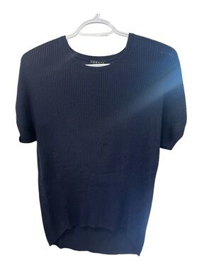 Theory Navy Ribbed 100% Merino Wool Short Sleeve Sweater  - Size S - Like New